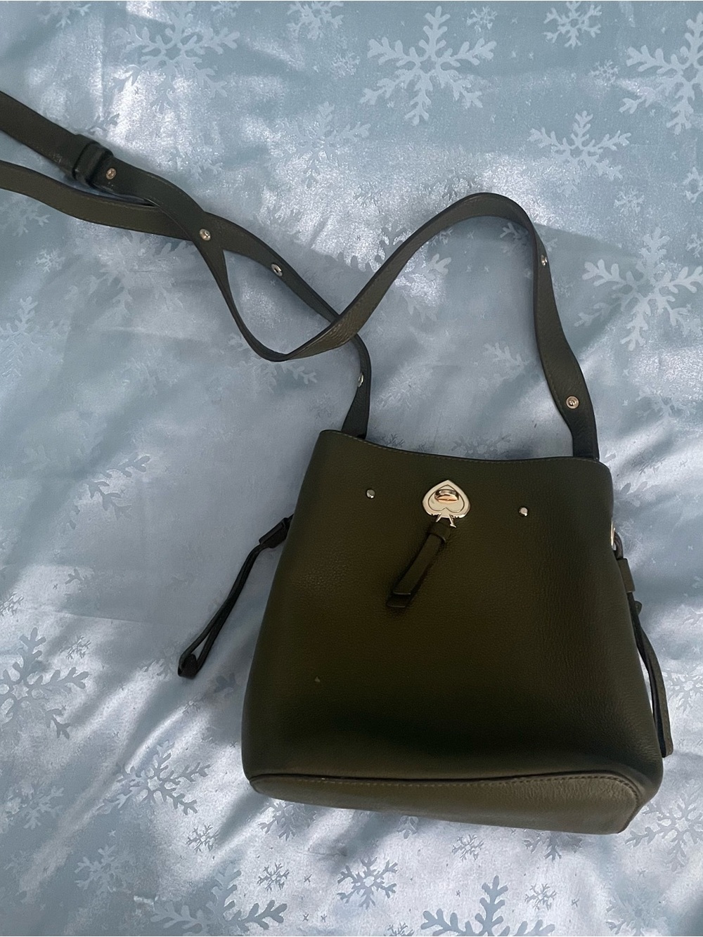 kate spade Olive Green Pebbled Leather Crossbody with Silver-Tone Turnlock